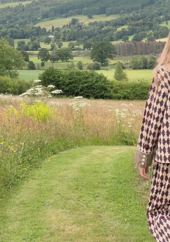 Baumwollpyjama in Camel Harlequin