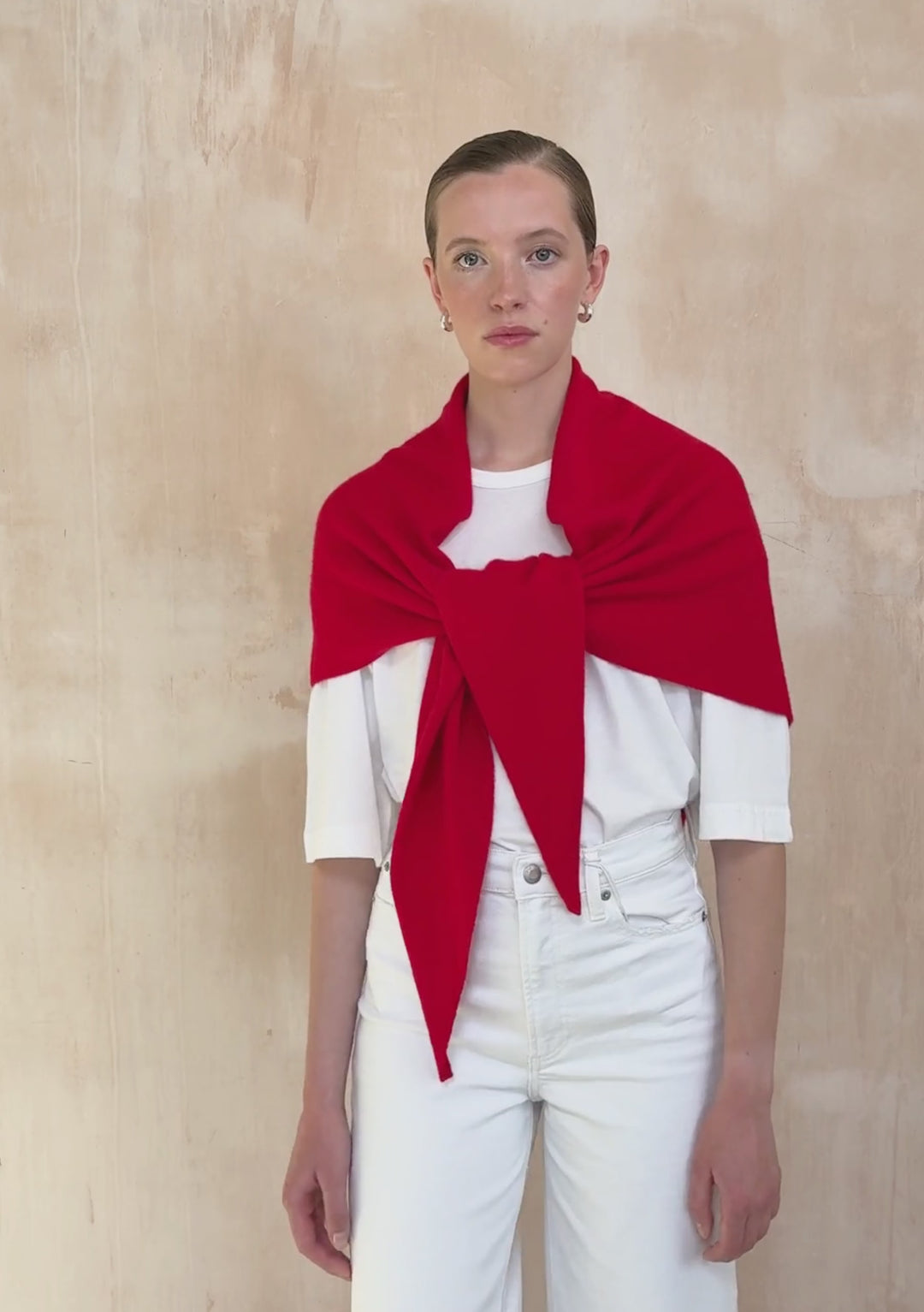 Large Merino Triangle Scarf in Red