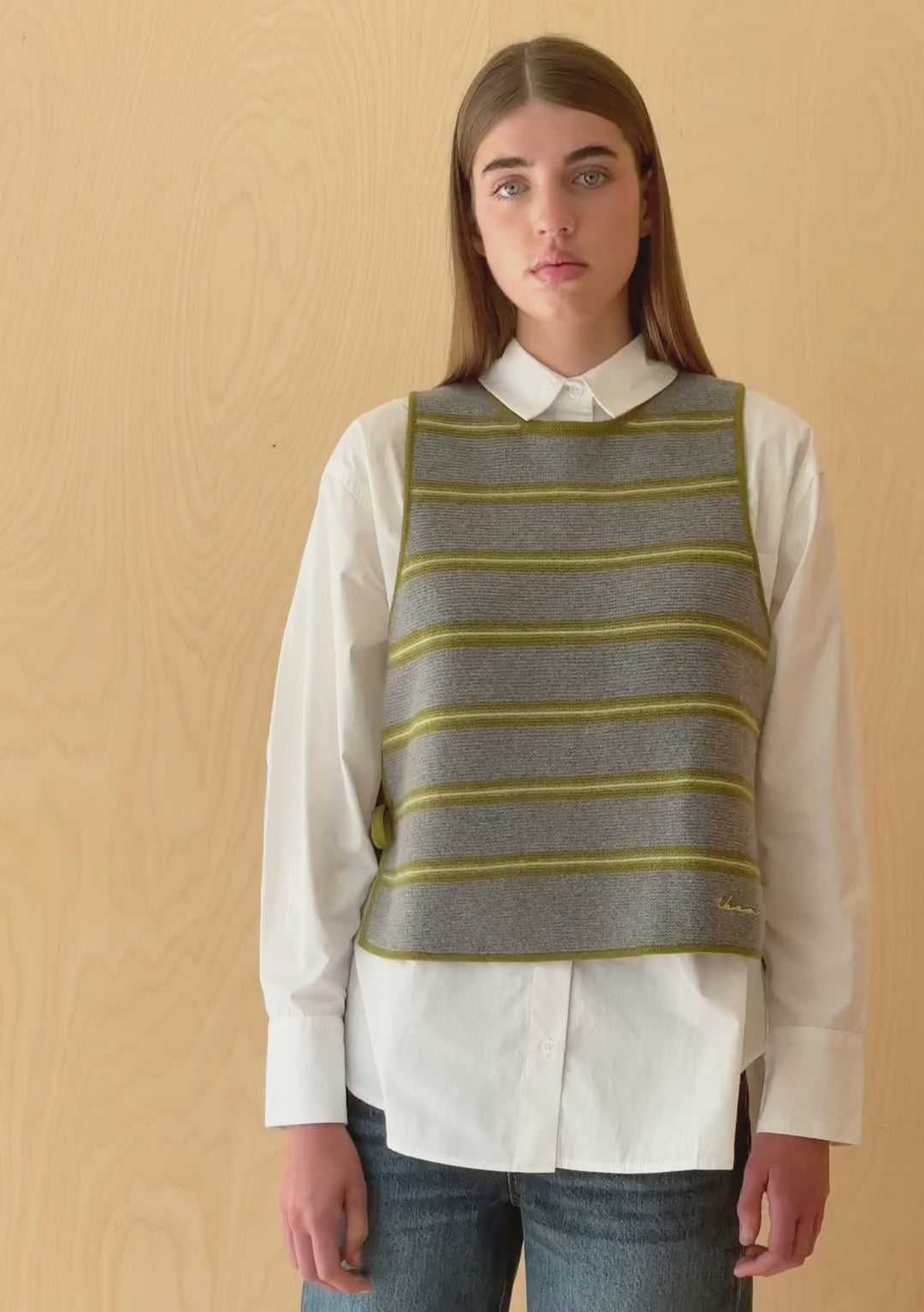 Merino Wool Tie Vest in Green Stripe