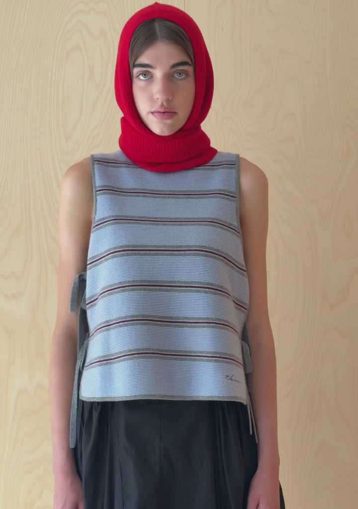Merino Wool Tie Vest in Blue Stripe
