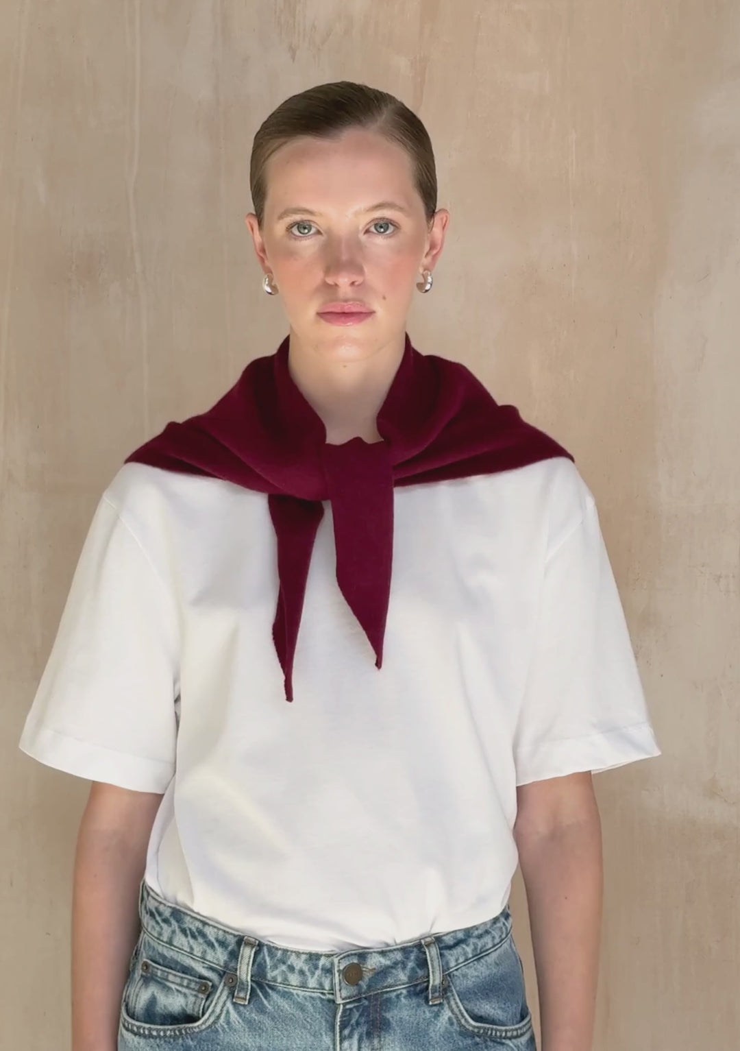 Merino Wool Triangle Scarf in Burgundy