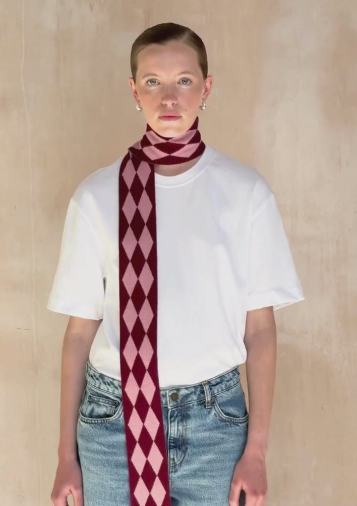 Écharpe fine en laine mérinos bordeaux Harlequin