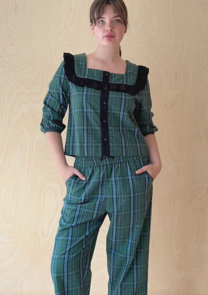 Pyjama en coton à motif tartan vert 